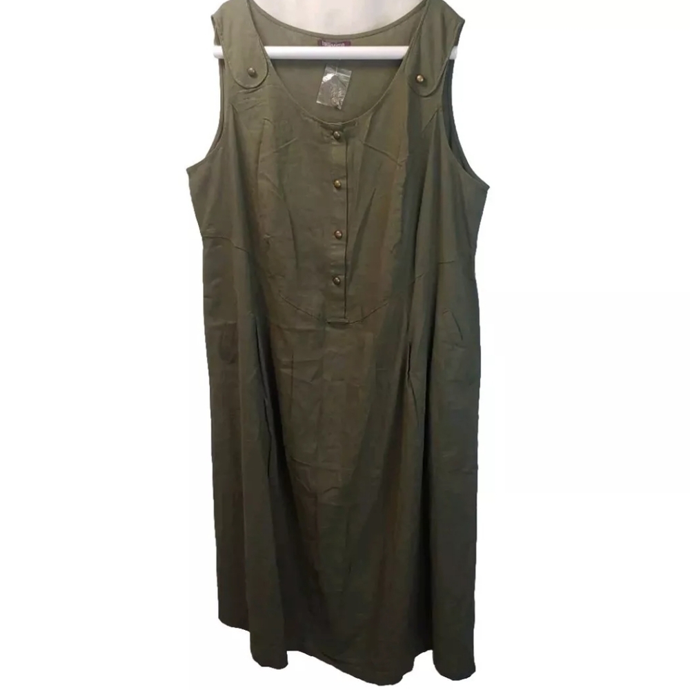 La Redoute Teacher Lagenlook Linen Maxi Dress Olive Green Librarian As 5X/6X 32W
